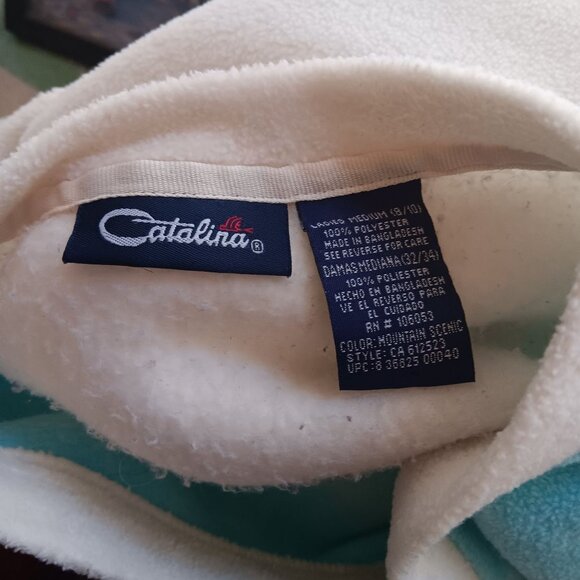 Vintage Women's Fleece Sweater Medium Catalina Mountain Scene V-Neck Deer Trees - Picture 5 of 5